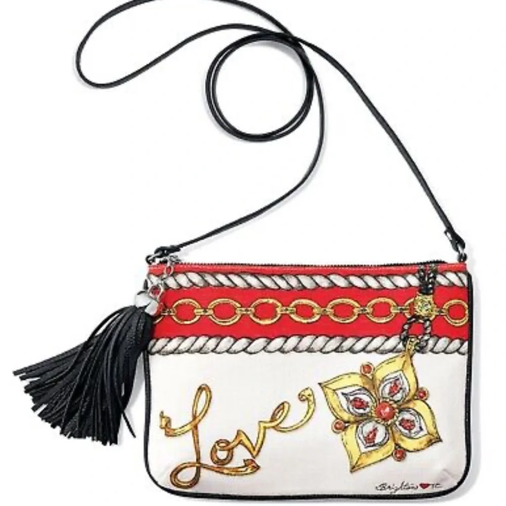 Brighton Glitter &Go Pouch Jewels Love Chain Print Tassel MiniCrossbody Bag NWOT